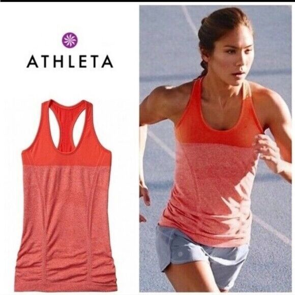 Athleta Fast Track Womens Tank Top M Reddish Pink Rushed Racer Back Seamless - Picture 1 of 4